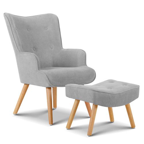 Ashley Rose Armchair and Ottoman - Light Grey - Ashley Rose