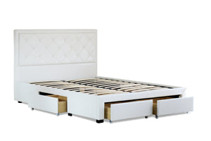 Jasmine PU Leather Double Drawers Storage Bed White - Ashley Rose