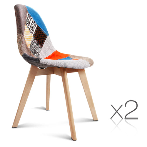 Ashley Rose Set of 2 Retro Beech Fabric Dining Chair - Multi Colour - Ashley Rose