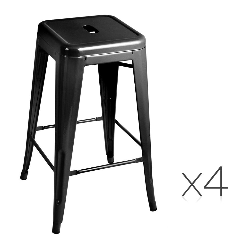 Ashley Rose Set of 4 Metal Backless Bar Stools - Glossy Black - Ashley Rose