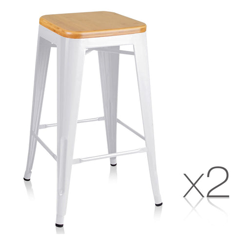 Ashley Rose Set of 2 Metal and Bamboo Bar Stools - White - Ashley Rose