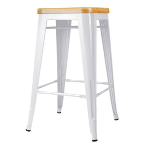 Ashley Rose Set of 2 Metal and Bamboo Bar Stools - White - Ashley Rose