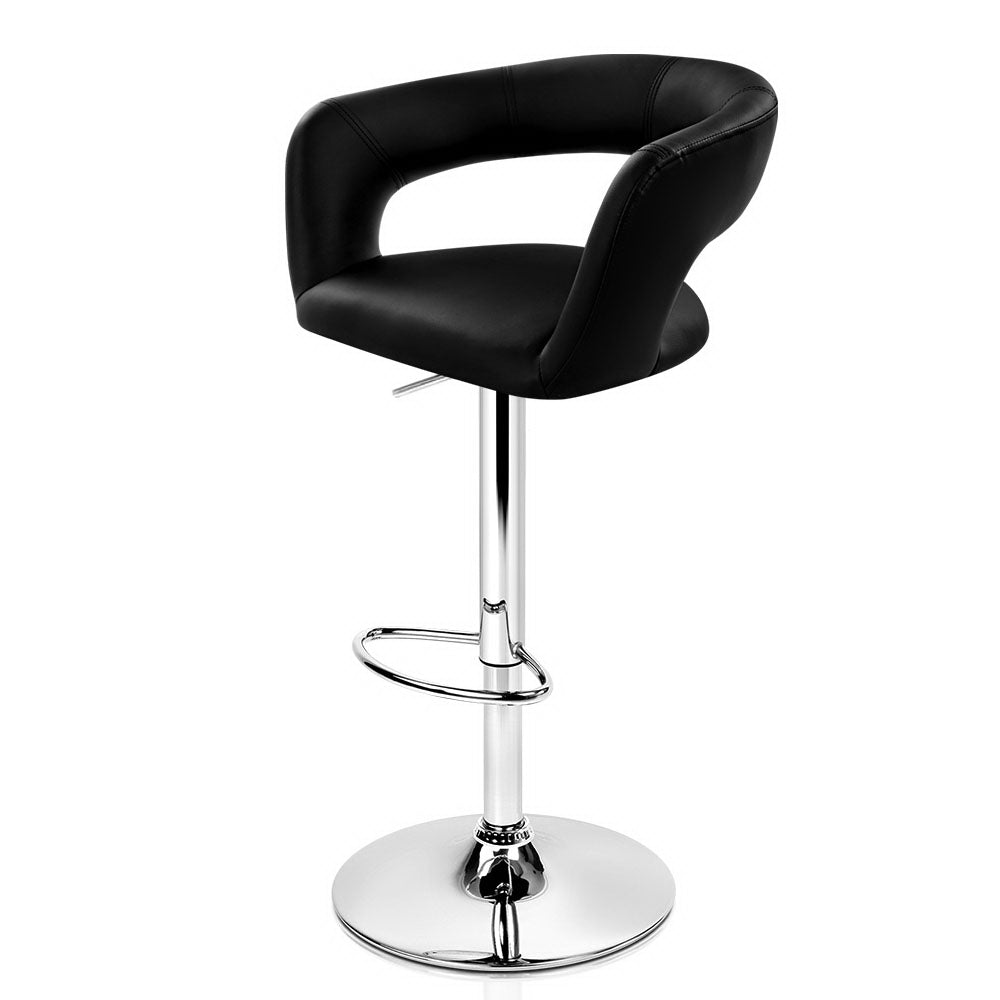 Ashley Rose 2x Gas Lift Bar Stools Swivel Chairs Leather Chrome Black - Ashley Rose