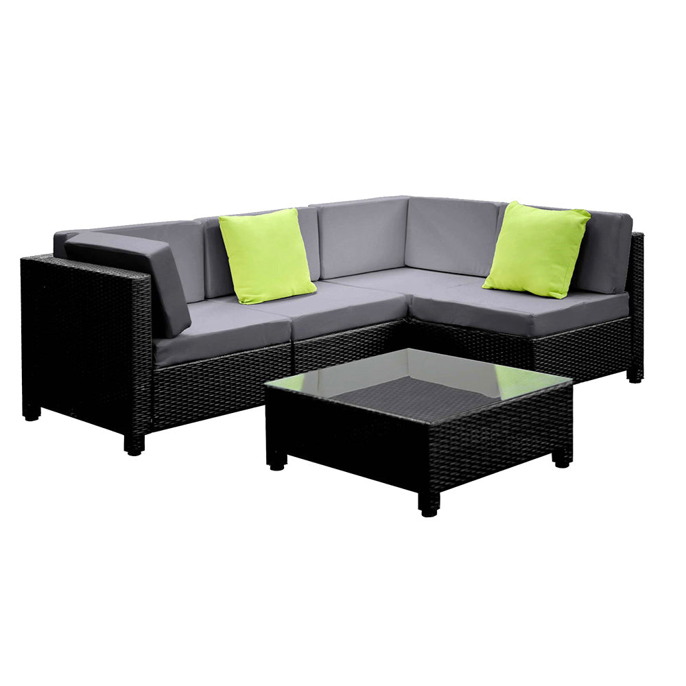 Ashley Rose 5 Piece PE Wicker Outdoor Sofa - Black & Grey - Ashley Rose