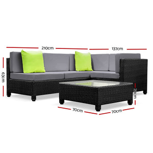 Ashley Rose 5 Piece PE Wicker Outdoor Sofa - Black & Grey - Ashley Rose