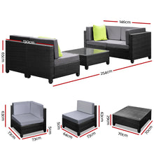 Load image into Gallery viewer, Ashley Rose 5 Piece PE Wicker Outdoor Sofa - Black &amp; Grey - Ashley Rose