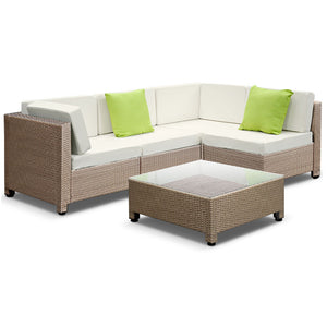 Ashley Rose 5 Piece PE Wicker Outdoor Sofa - Brown & Biege - Ashley Rose