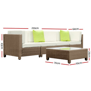 Ashley Rose 5 Piece PE Wicker Outdoor Sofa - Brown & Biege - Ashley Rose