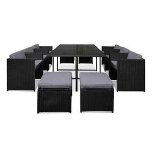 Ashley Rose 11 Piece PE Wicker Outdoor Dining Set - Black - Ashley Rose