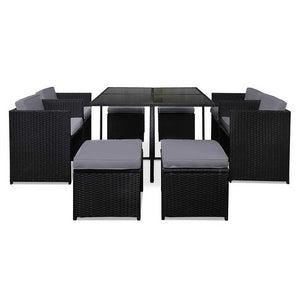 Ashley Rose 9 Piece Wicker Outdoor Dining Set - Black & Grey - Ashley Rose