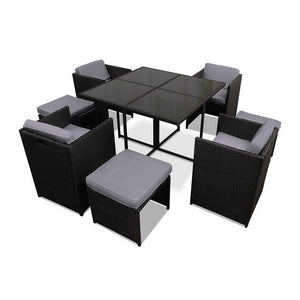 Ashley Rose 9 Piece Wicker Outdoor Dining Set - Black & Grey - Ashley Rose