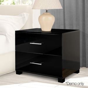 Ashley Rose High Gloss Two Drawers Bedside Table - Black - Ashley Rose