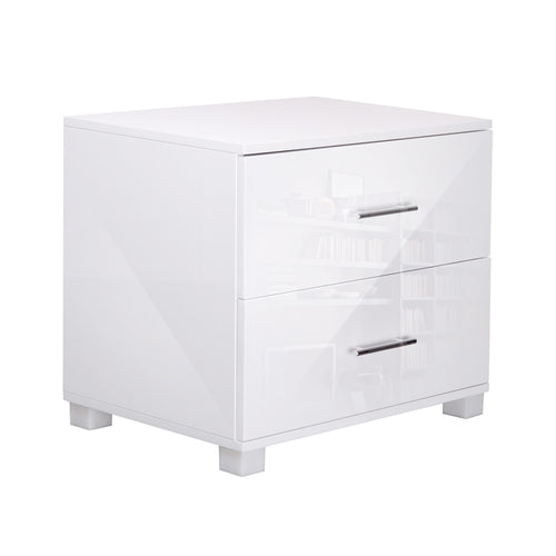 Ashley Rose High Gloss Two Drawers Bedside Table - White - Ashley Rose