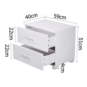 Ashley Rose High Gloss Two Drawers Bedside Table - White - Ashley Rose