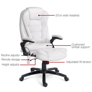 8 Point PU Leather Reclining Massage Chair - White - Ashley Rose