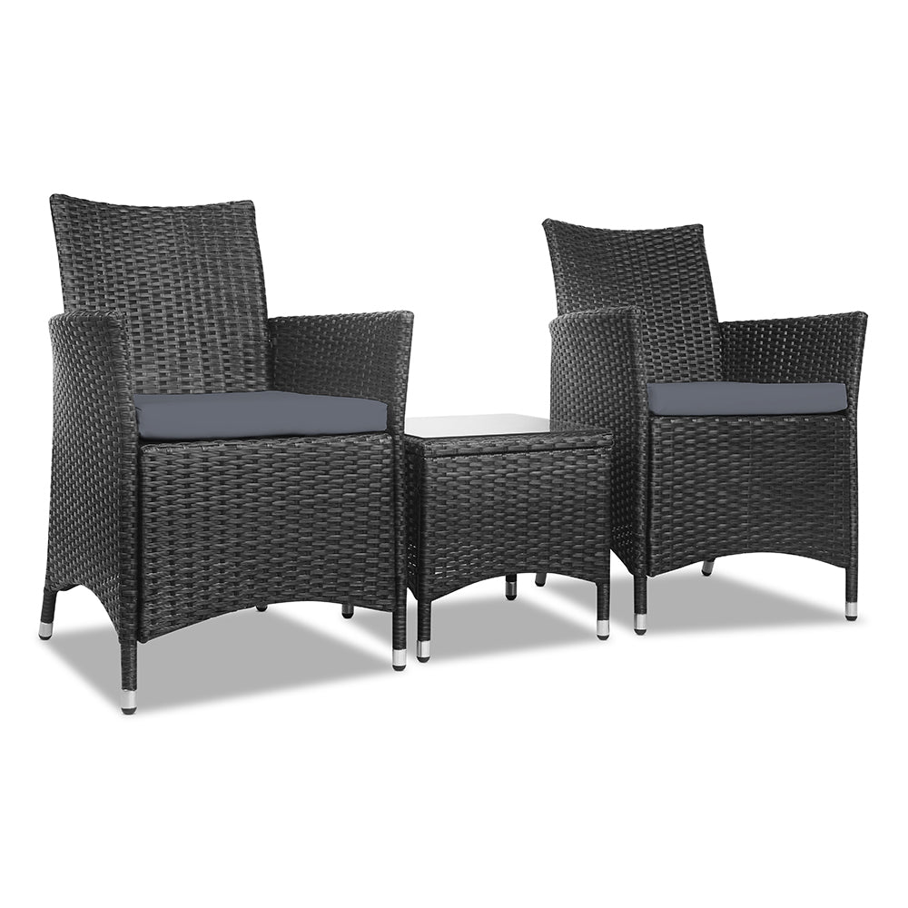 Ashley Rose 3 Piece Wicker Outdoor Furniture Set - Black - Ashley Rose