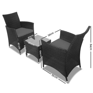 Ashley Rose 3 Piece Wicker Outdoor Furniture Set - Black - Ashley Rose