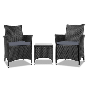 Ashley Rose 3 Piece Wicker Outdoor Furniture Set - Black - Ashley Rose