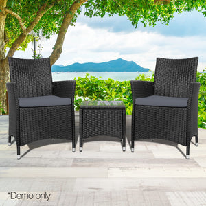 Ashley Rose 3 Piece Wicker Outdoor Furniture Set - Black - Ashley Rose