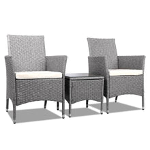 Load image into Gallery viewer, 3 Piece Wicker Outdoor Chair Side Table Furniture Set - Grey - Ashley Rose