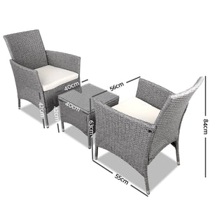 3 Piece Wicker Outdoor Chair Side Table Furniture Set - Grey - Ashley Rose