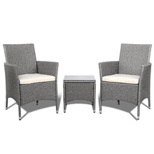 Load image into Gallery viewer, 3 Piece Wicker Outdoor Chair Side Table Furniture Set - Grey - Ashley Rose