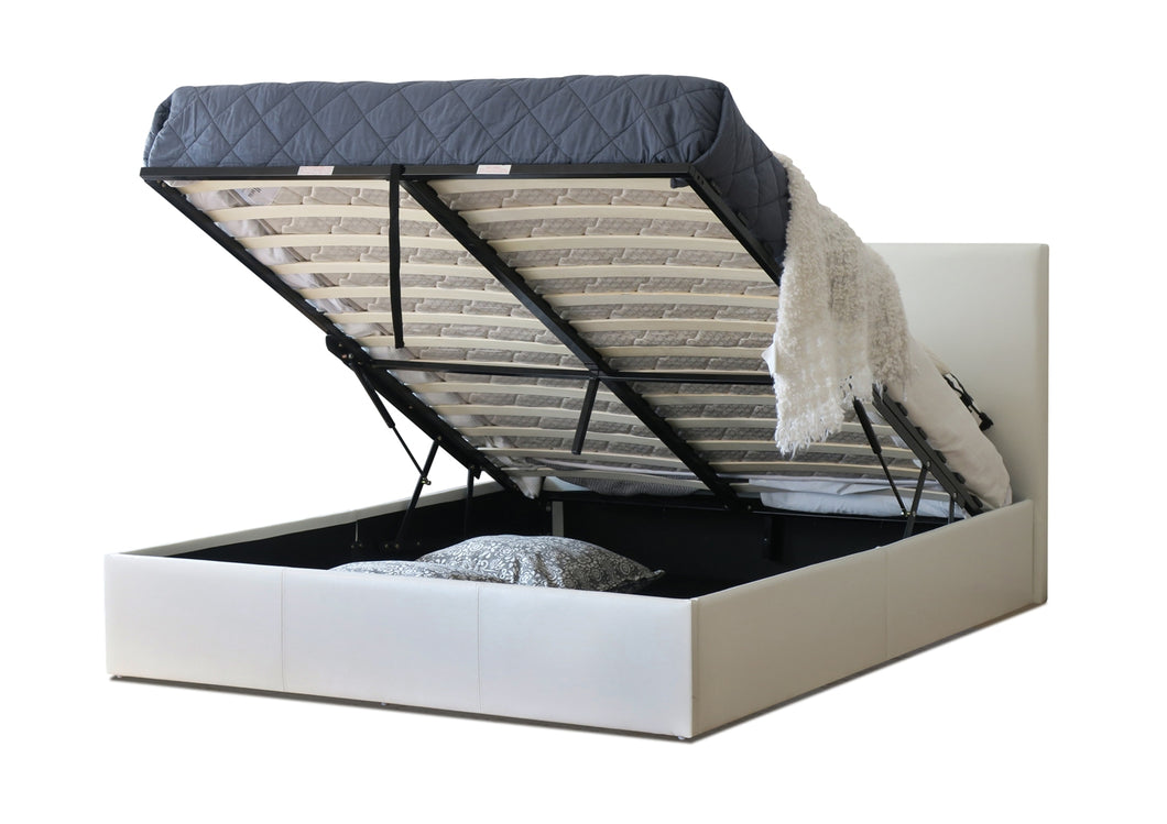 Bradford PU Leather Double Gas Lift Ottoman Storage Bed White - Ashley Rose