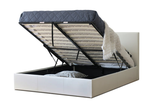 Bradford PU Leather King Gas Lift Ottoman Storage Bed White - Ashley Rose